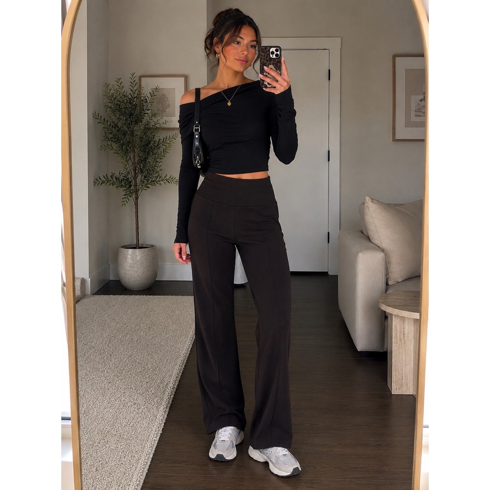 Nygard Slims Straight Leg Pants Brown High Rise Compression Trousers‎ S
